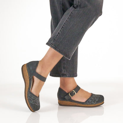Dansko Discount / Mae Charcoal Embroidered Suede