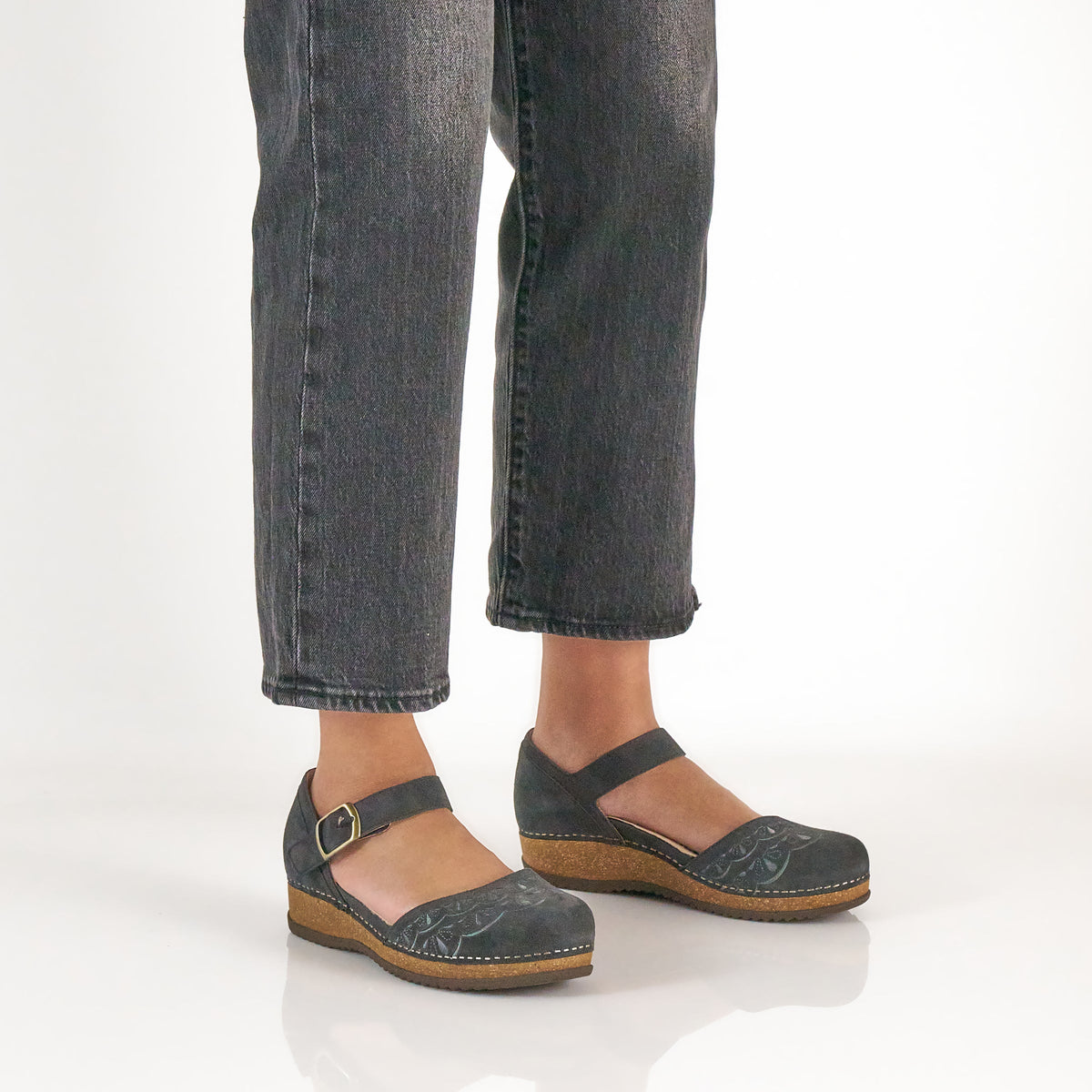 Dansko Discount / Mae Charcoal Embroidered Suede