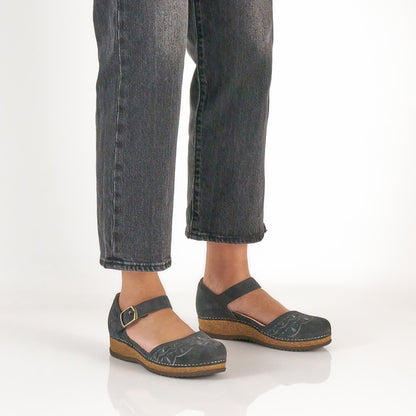 Dansko Discount / Mae Charcoal Embroidered Suede