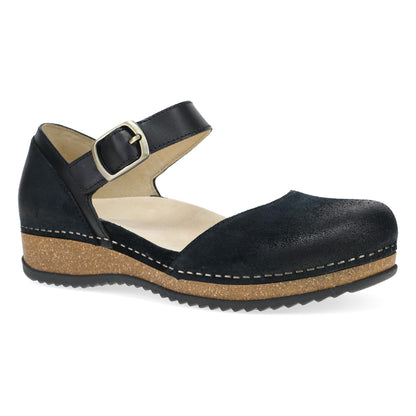 Black Burnished Suede Mary Jane,36