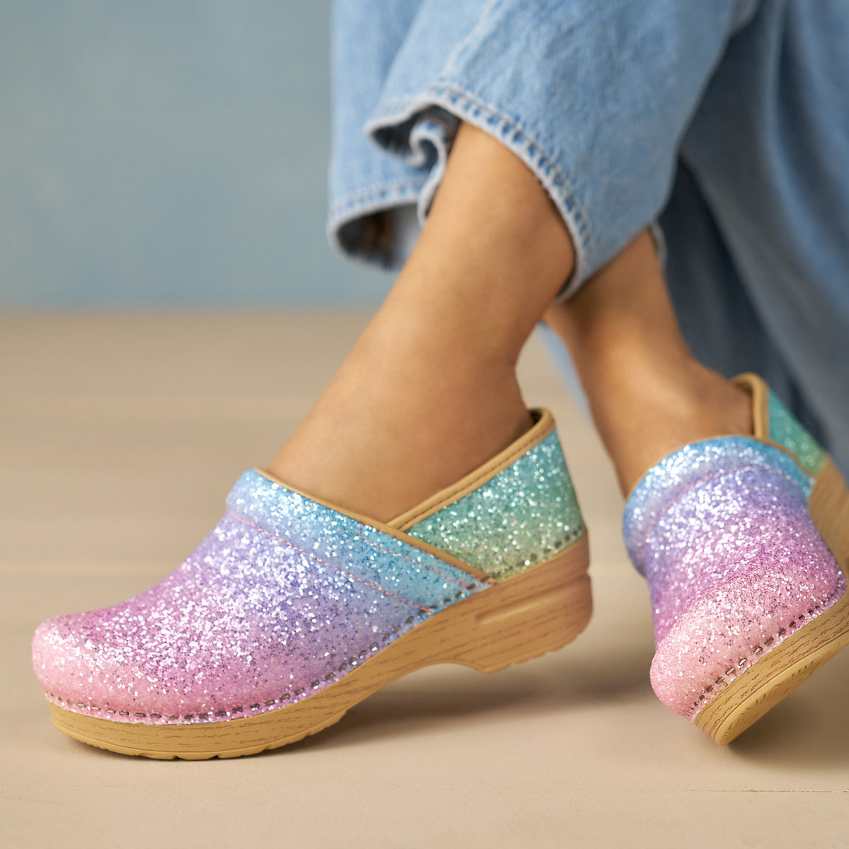 Dansko Great Value / Wide Pro Pastel Rainbow Glitter
