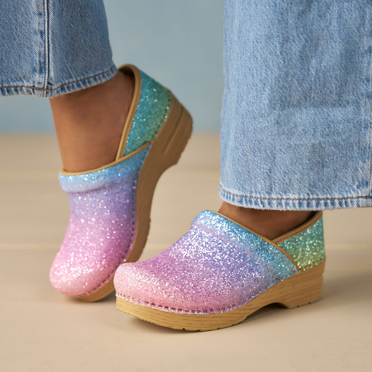 Dansko Great Value / Wide Pro Pastel Rainbow Glitter